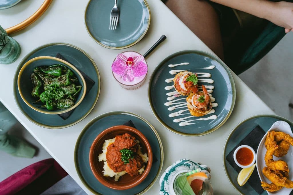 Seafood tapas on a restaurant table in Barcelona, by The Castlebar