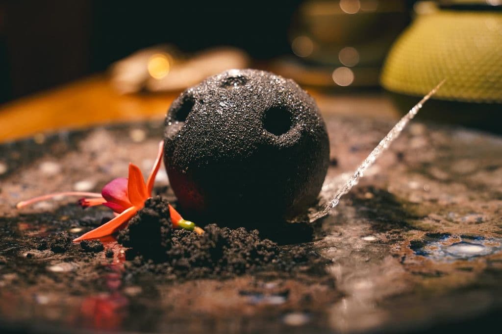 Creative fine dining dish in a modern restaurant, by Oleksandr Plakhota