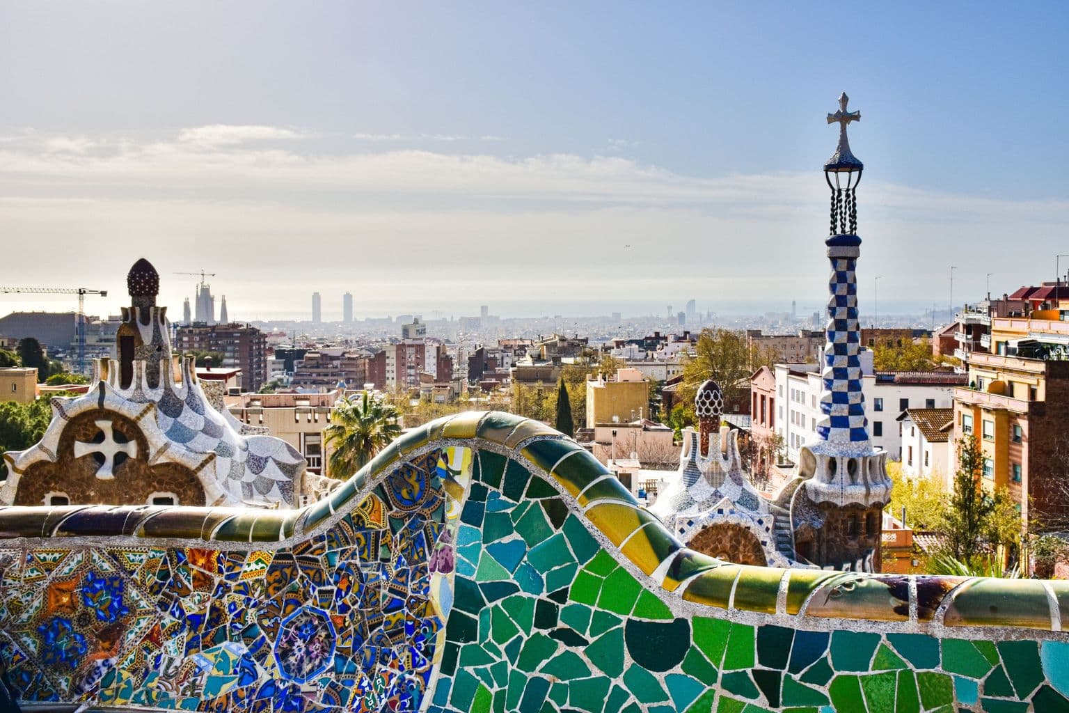 Park Güell mosaic terrace and Barcelona city view, by AXP Photography