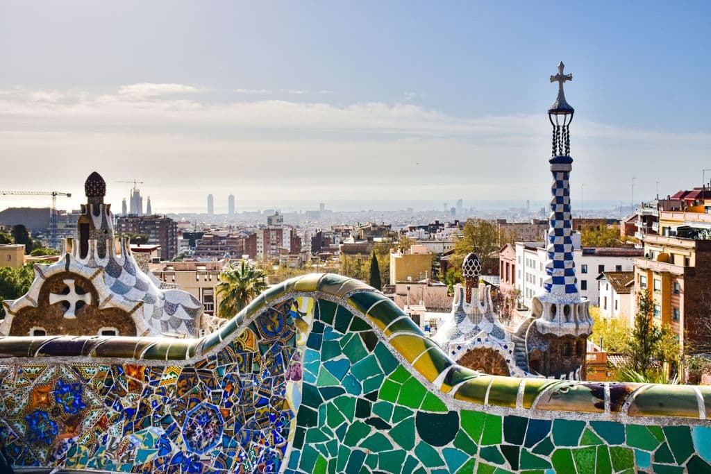 Park Güell mosaic terrace and Barcelona city view, by AXP Photography