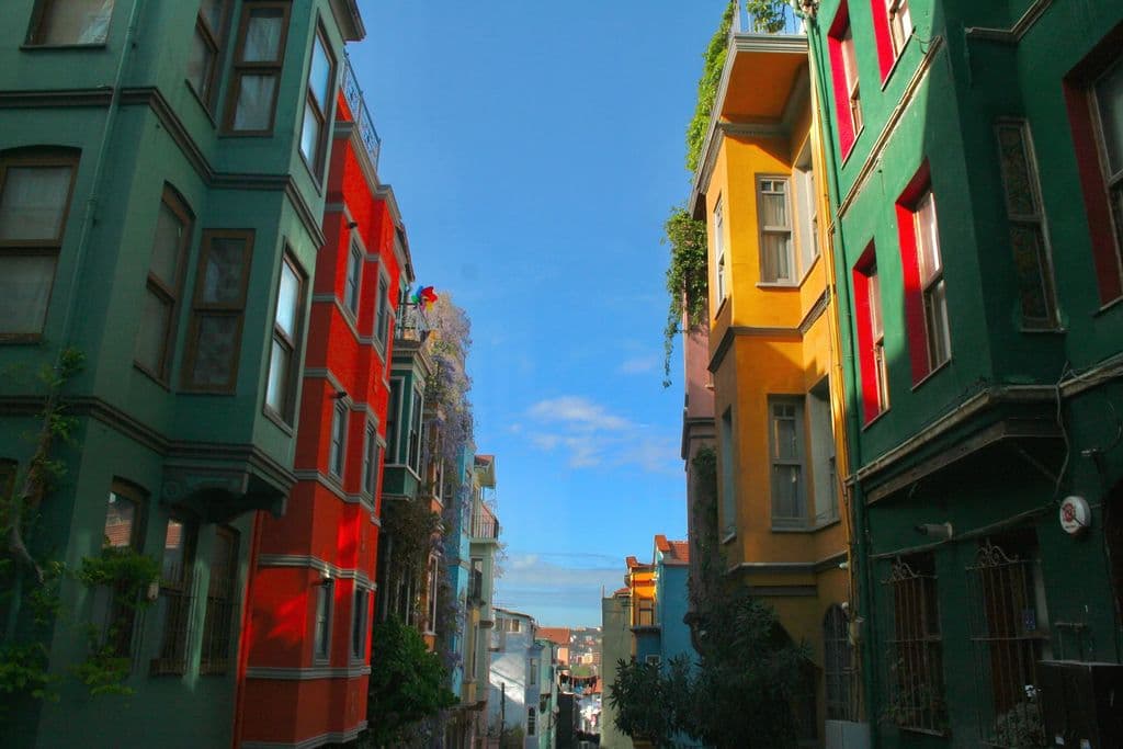 Colorful buildings on a Balat street in Istanbul, by Sena Arslan