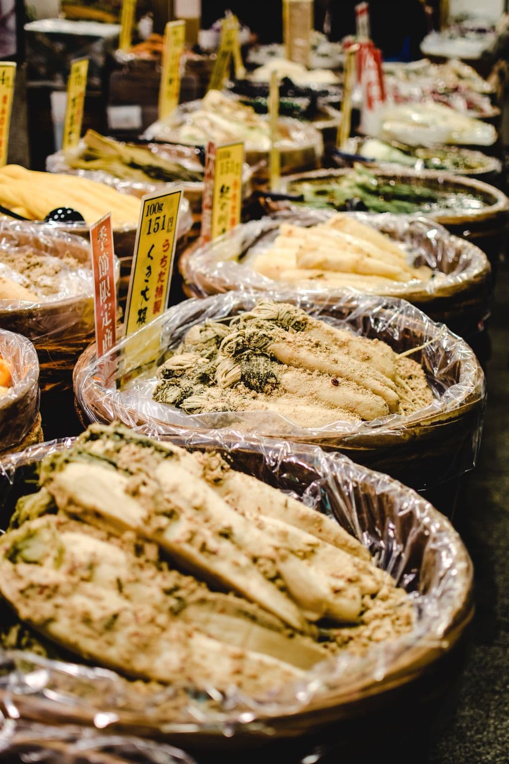 Fermented vegetables on display at Nishiki Market in Kyoto, by Eva Bronzini