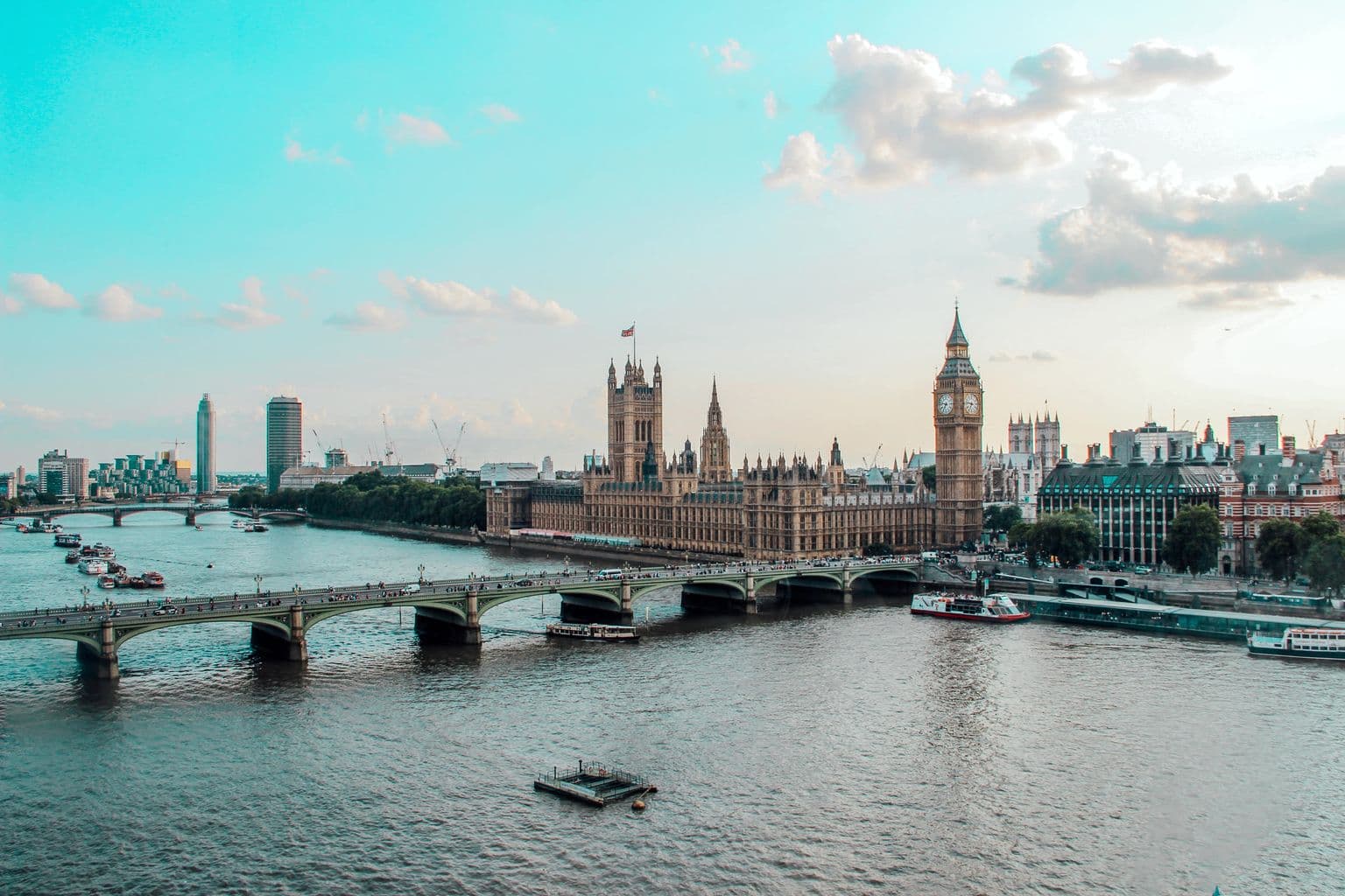 Aerial view of Westminster Palace, Big Ben and the River Thames in London, by Gianluca Pugliese
