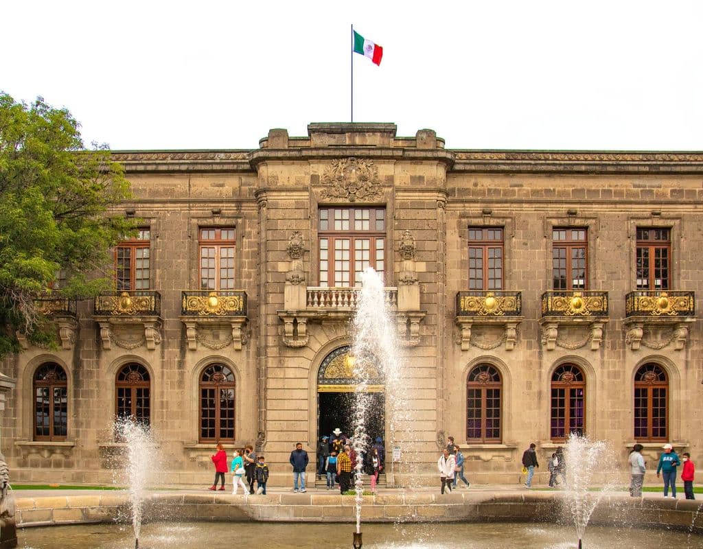 Chapultepec Castle facade and fountain in Mexico City, by Oscar Dominguez