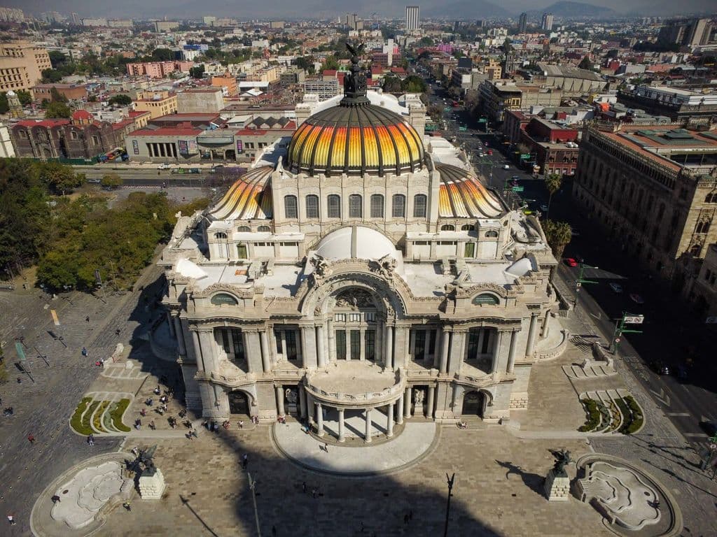 Aerial view of Palacio de Bellas Artes in Mexico City, by Antonio Ochoa
