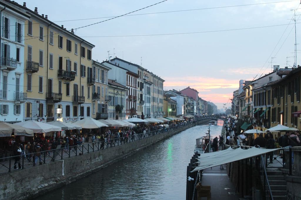 Naviglio Grande canal in Milan at evening, by Earth Photart