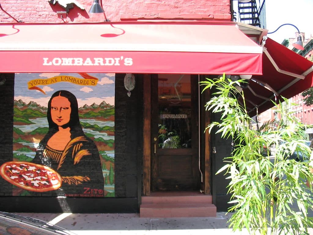 Lombardi's Pizza entrance in New York City, courtesy Lombardi's