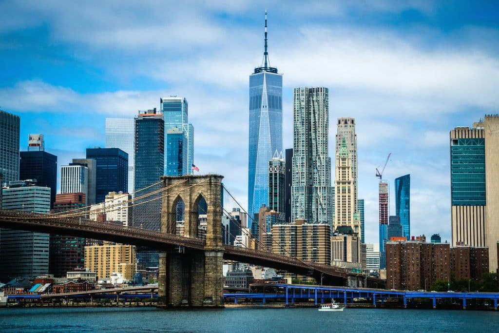 Brooklyn Bridge and Lower Manhattan skyline in New York City, by Chase Baker