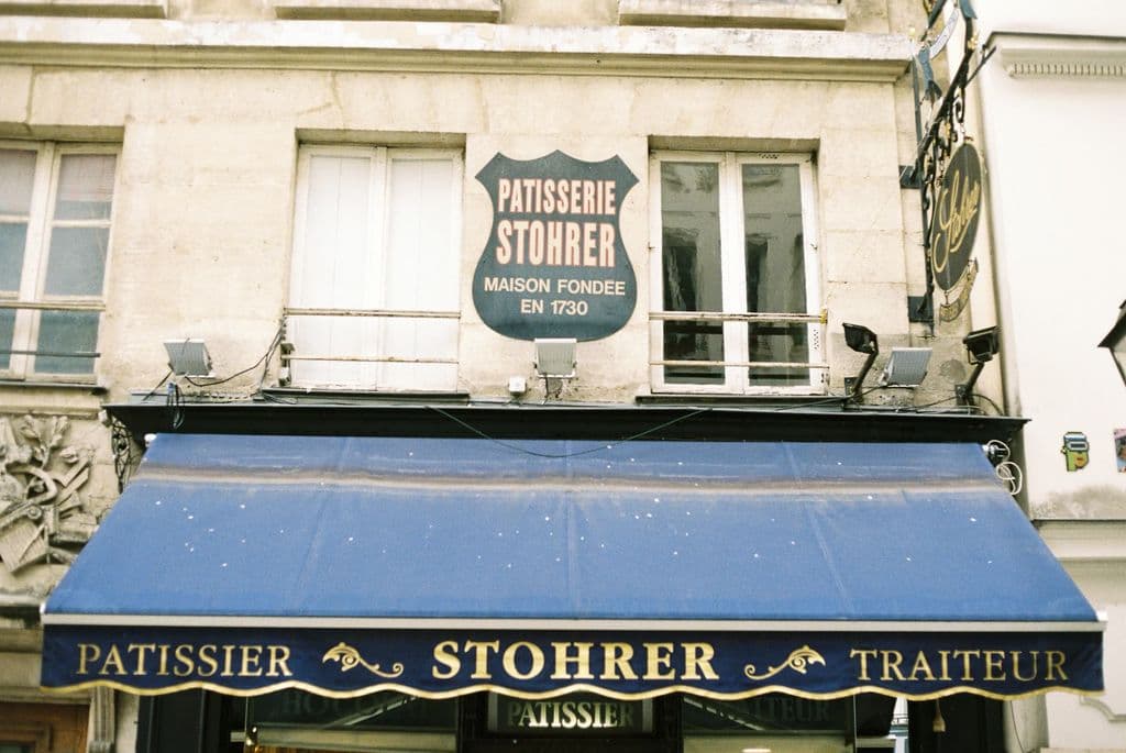Stohrer patisserie storefront in Paris, by Tanya Barrow