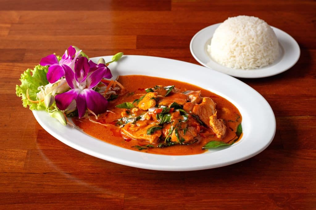 Panang-style Thai curry served with rice, by Augustinus Martinus Noppé