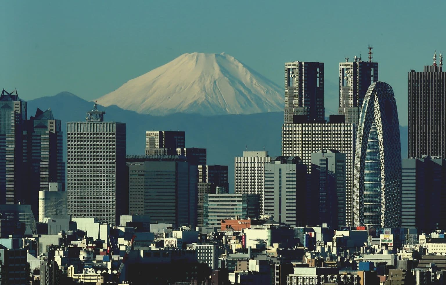 Tokyo skyline with Mount Fuji in the distance, by David Denardi
