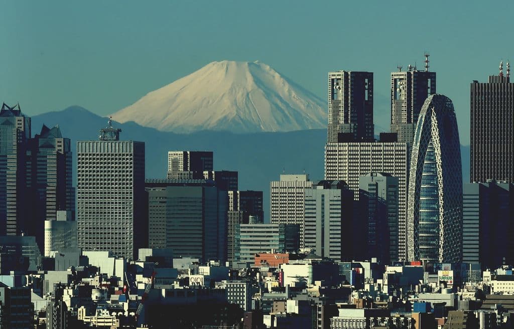 Tokyo skyline with Mount Fuji in the distance, by David Denardi