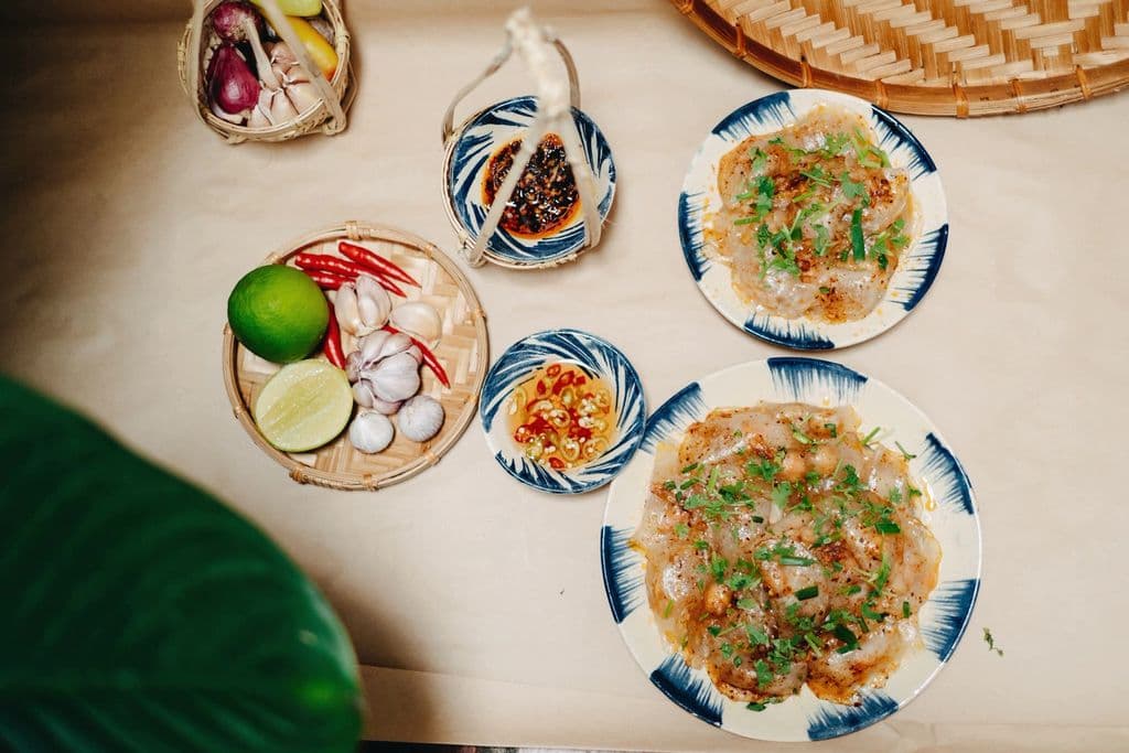 Vietnamese bánh xèo style crispy pancake with herbs, by Pew Nguyen