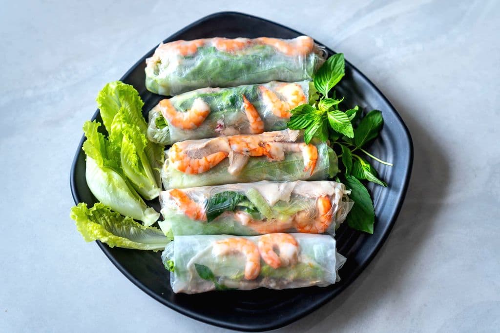 Vietnamese gỏi cuốn spring rolls with shrimp and herbs, by Quang Nguyen Vinh